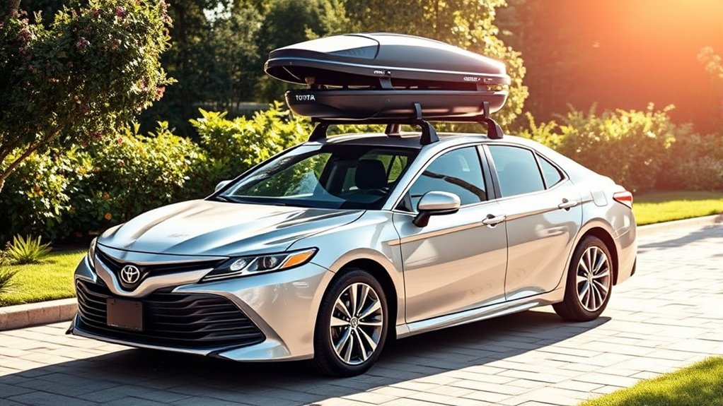 Roof cargo centered and distributed evenly across Toyota Camry crossbars