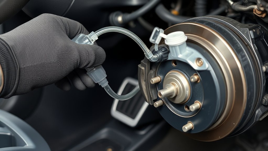 Technician diagnosing and repairing a soft Toyota Camry brake pedal