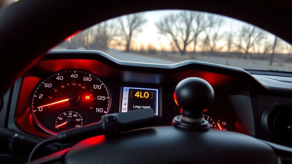 Toyota Tundra dashboard showing a flashing 4LO four-wheel-drive warning