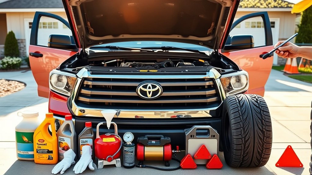 Checking Toyota Tundra fluid levels before a road trip