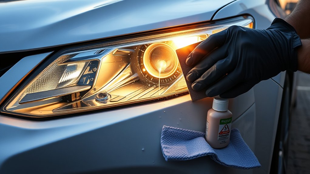 Cloudy Toyota Camry headlight lens reducing nighttime visibility