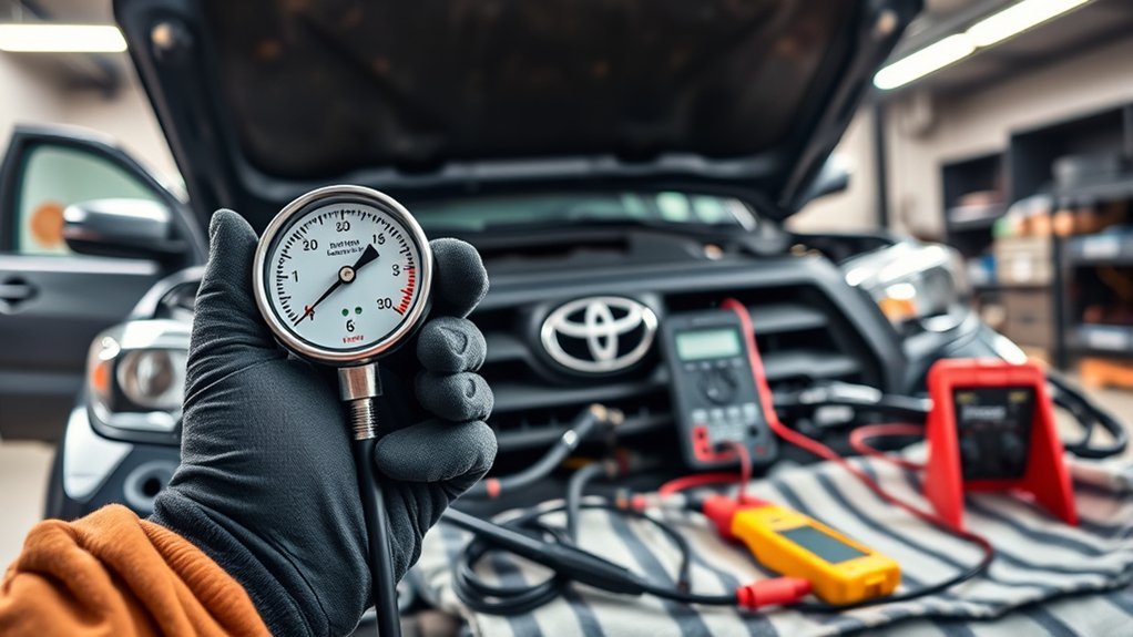 Toyota Tacoma fuel-system checks during a crank-no-start diagnosis