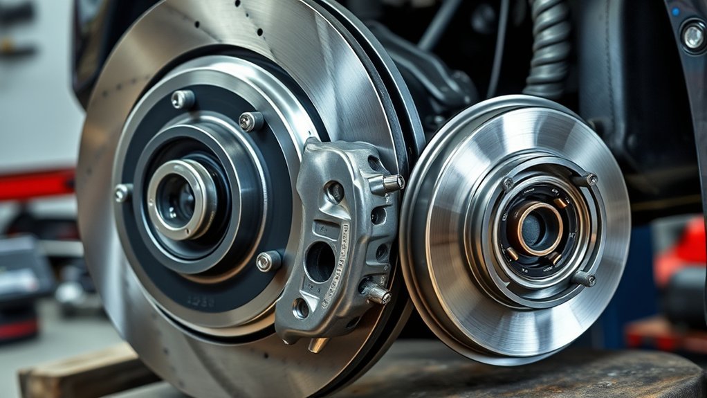 Modern rear disc brake assembly with parking brake components