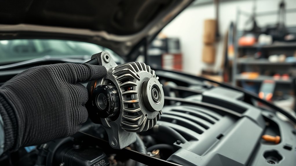 Inspecting a Toyota Camry alternator for belt and pulley damage