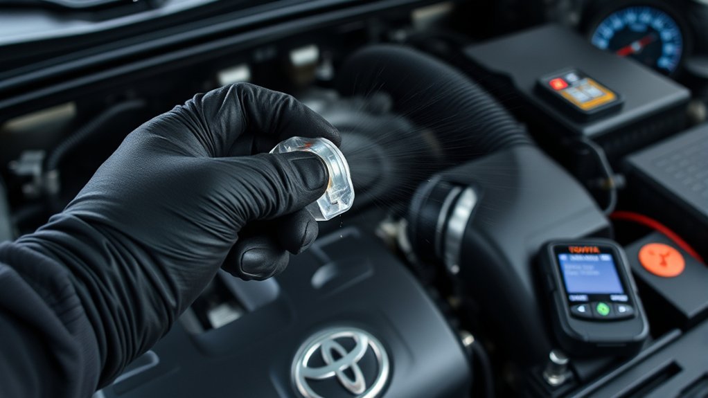 Cleaning a Toyota Camry mass airflow sensor with MAF-specific cleaner