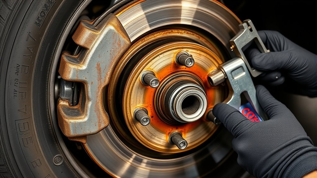 Inspecting Toyota Tundra brake caliper pads slide pins hose and rotor