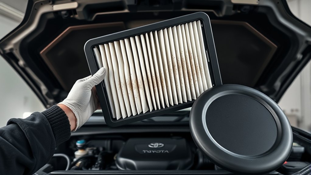 Inspecting a Toyota Tacoma engine air filter inside the air-cleaner housing