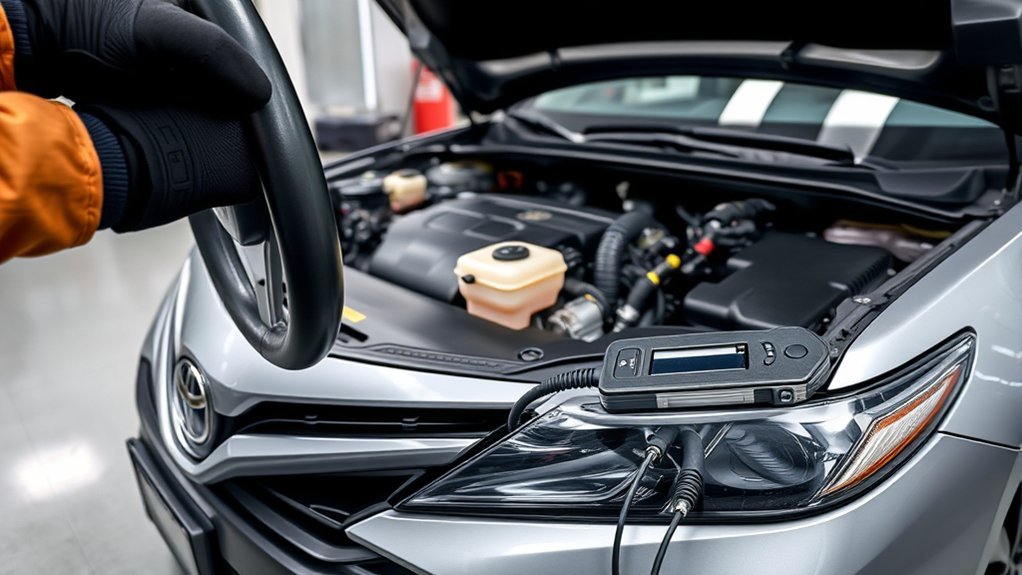 Inspecting Toyota Camry tires, hydraulic fluid, steering components, and EPS electrical faults