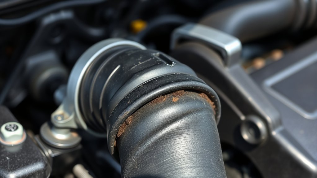 Inspecting Toyota Camry radiator hoses for cracks, swelling, and coolant residue