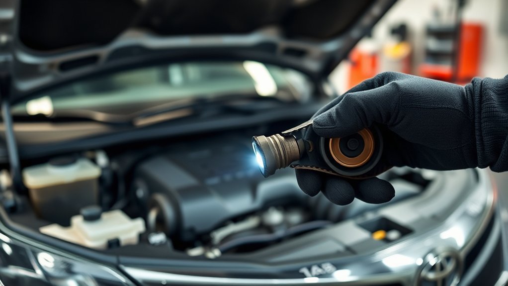 Inspecting a Toyota Camry serpentine belt for rib and edge wear