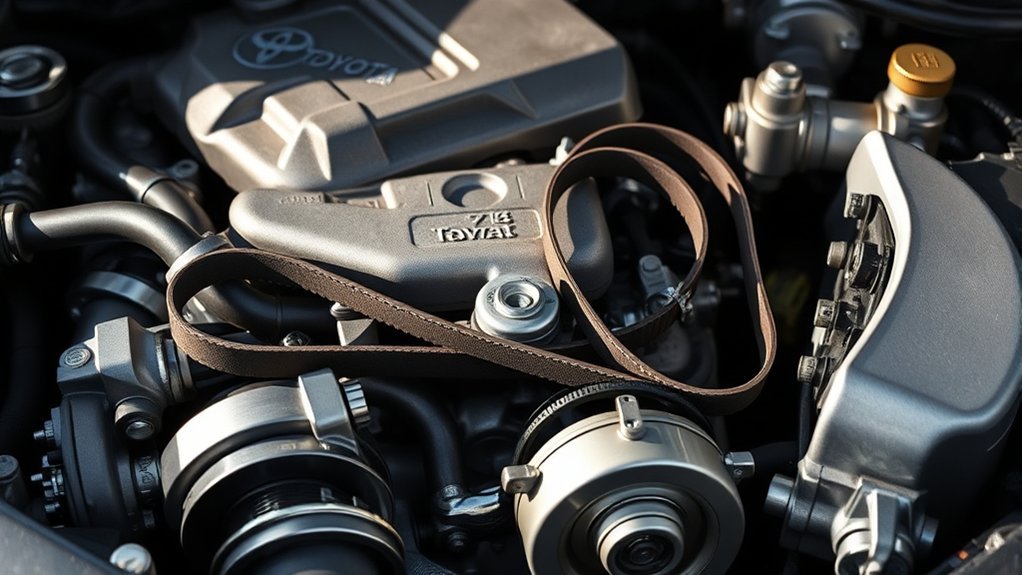 Inspecting a Toyota Camry serpentine belt for wear and damage