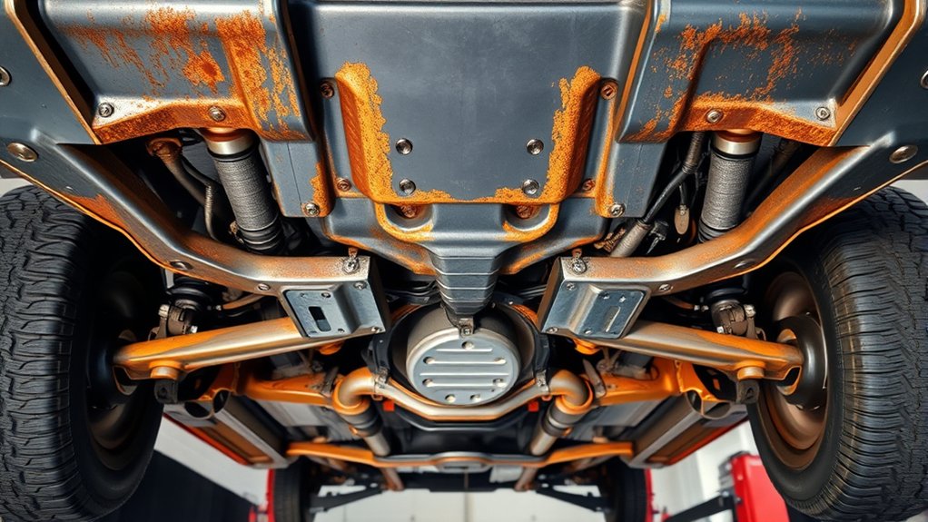 Toyota Tacoma underbody being inspected for frame rust and damage