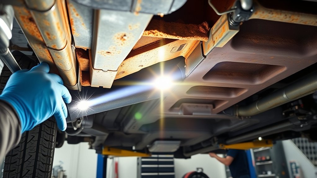 Inspecting a Toyota Tundra frame for rust and corrosion