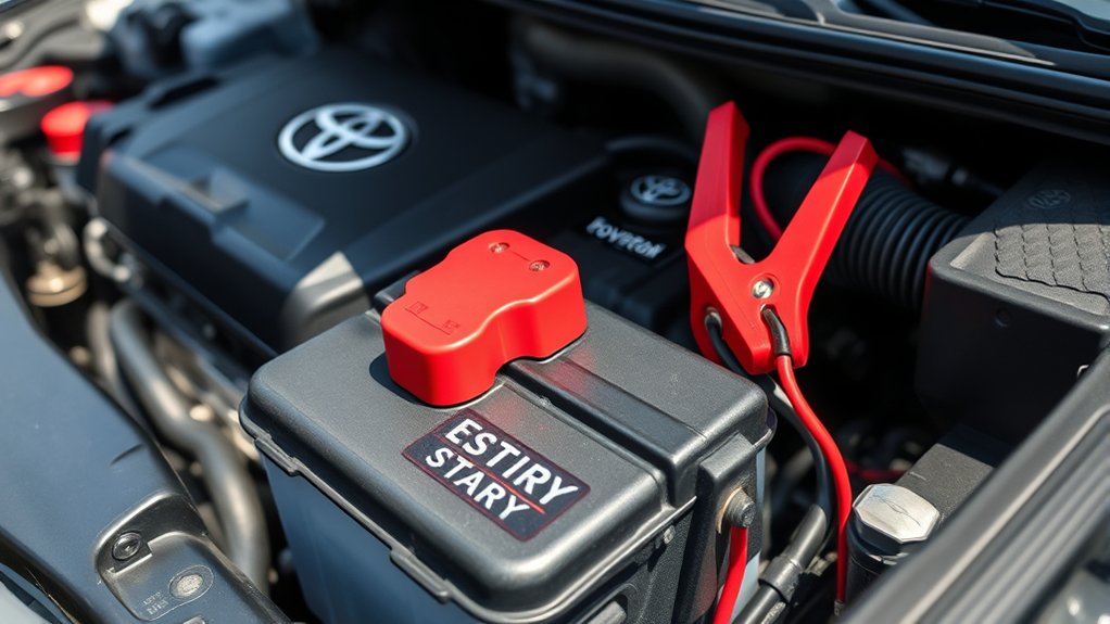 Toyota Camry jump-start cable connection points and safe procedure