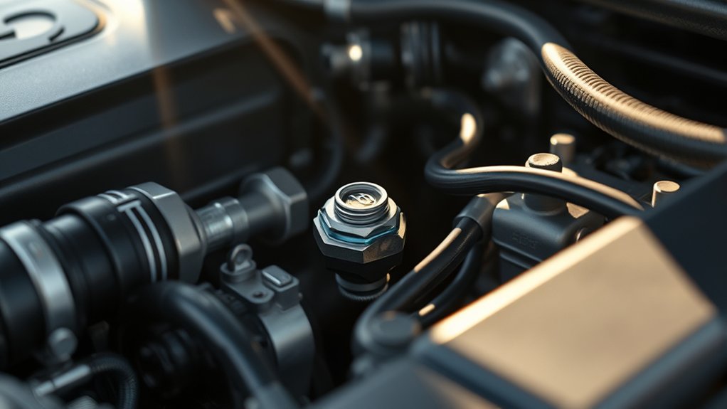 Illustration of a Toyota Camry knock sensor sending engine-vibration data to the engine control module