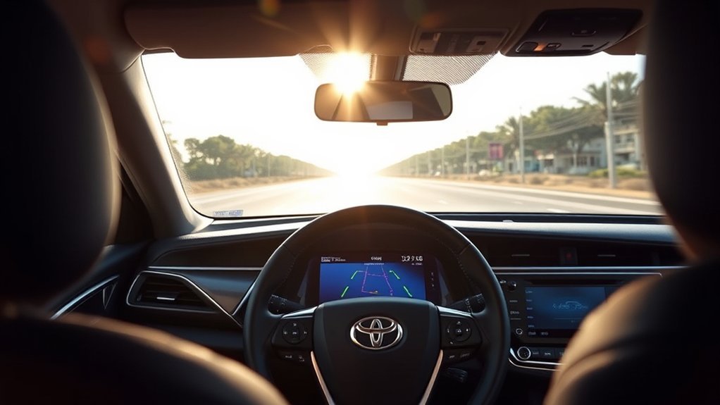Toyota Camry Lane Tracing Assist providing lane-centering steering support on a marked road
