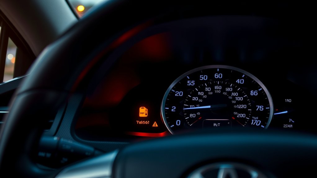Toyota Camry low engine oil pressure warning light on the dashboard