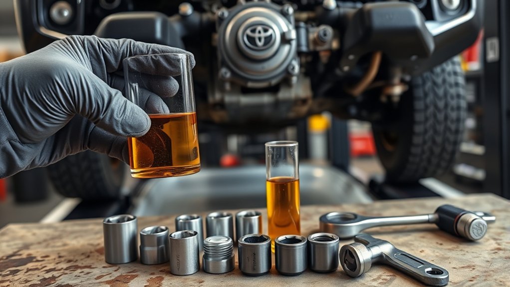 Checking Toyota Tacoma manual transmission fluid during maintenance