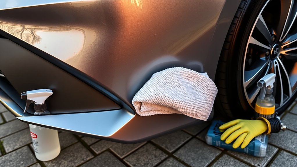 Maintaining restored Toyota Camry exterior plastic trim with a microfiber towel