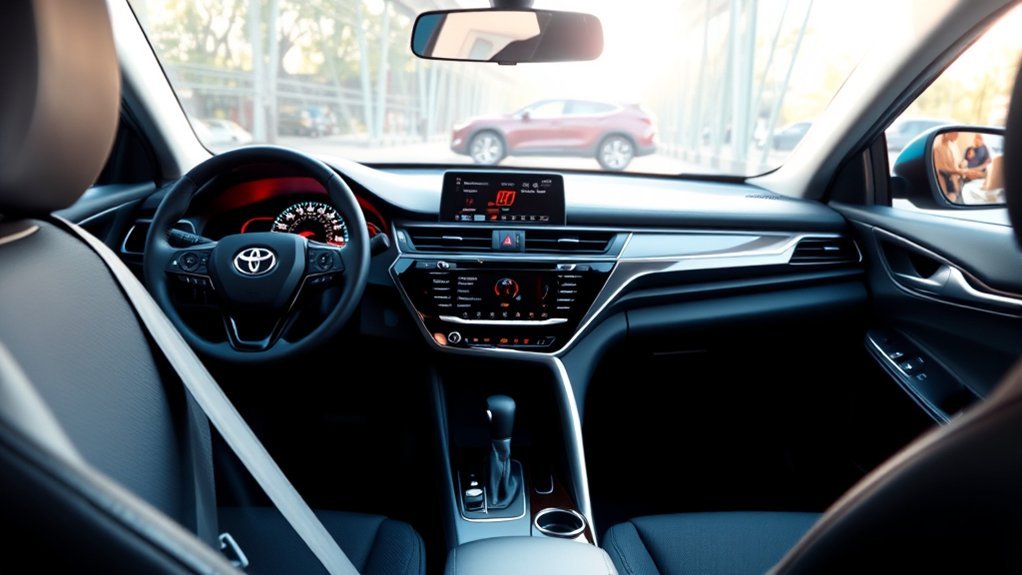 Driver checking a Toyota Camry seat belt warning chime and dashboard indicator