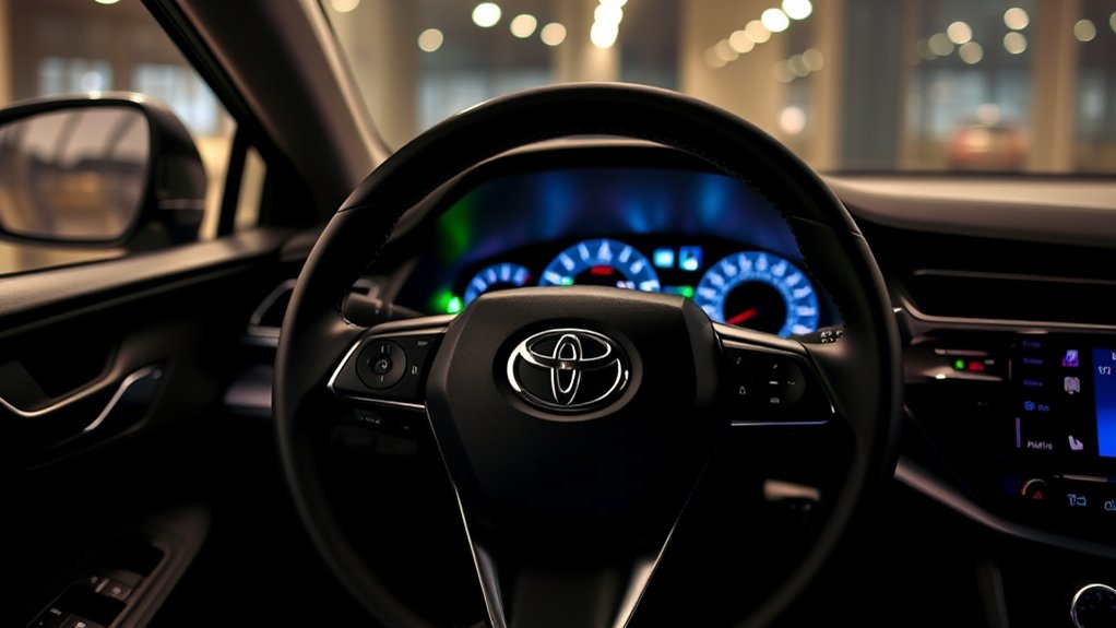 Toyota Camry Hybrid dashboard displaying EV Mode and hybrid efficiency indicators