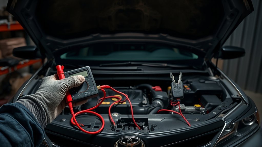Checking a Toyota Camry battery and starter circuit during no-crank diagnosis