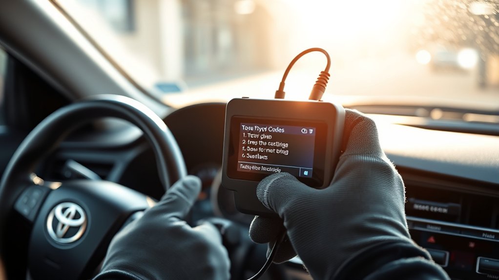 OBD-II scanner displaying diagnostic trouble codes for a Toyota Camry
