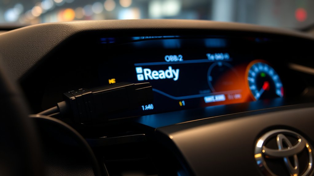 Toyota Camry OBD2 readiness monitor statuses displayed on a diagnostic scanner