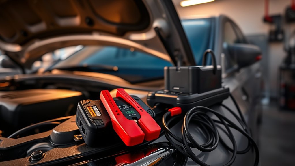 Portable jump starter connected to a vehicle battery