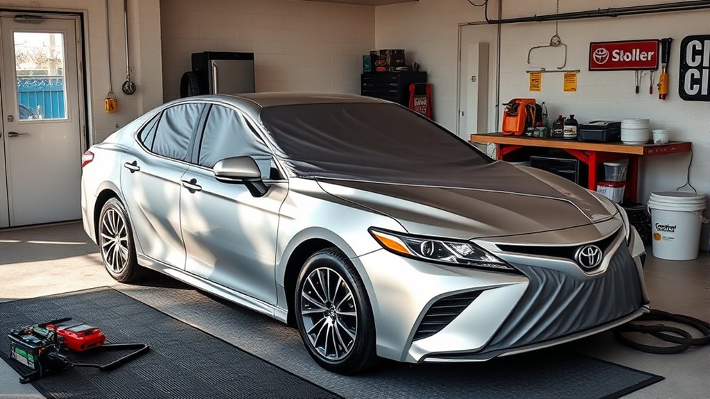 Toyota Camry being prepared for long-term vehicle storage