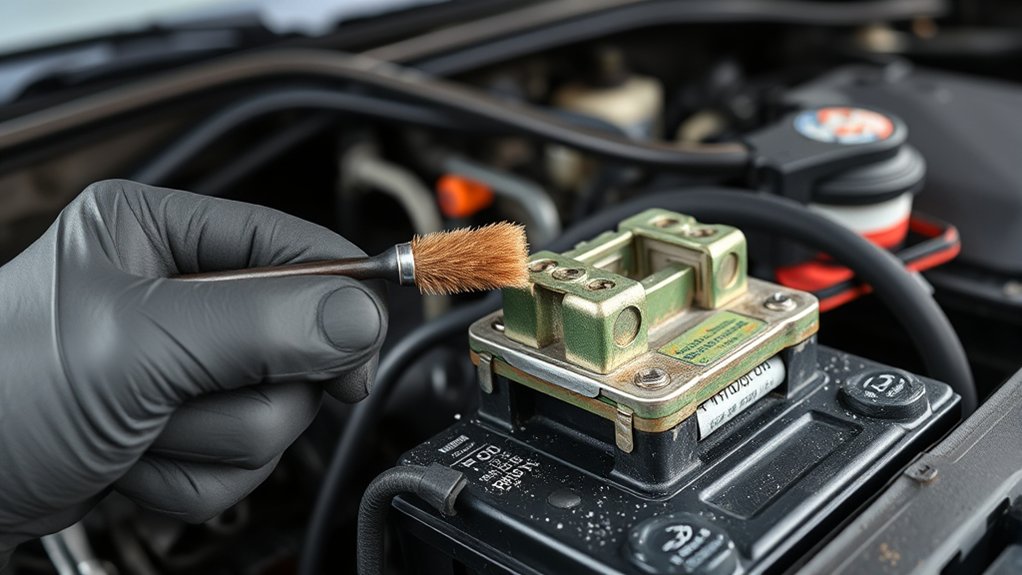 Corrosion buildup around a Toyota Tacoma battery terminal