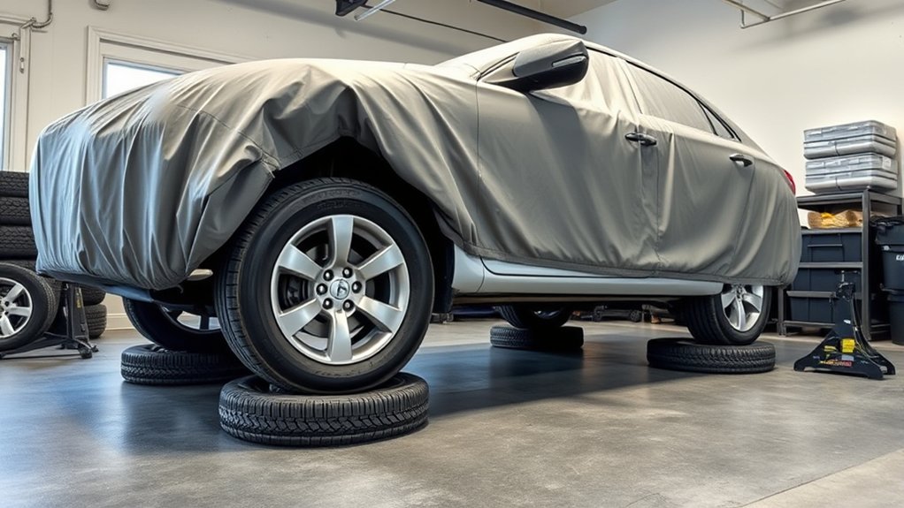 Toyota Camry tires being checked before long-term storage