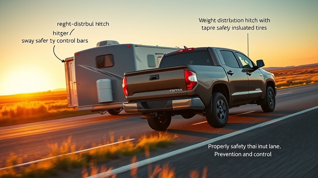 Toyota Tundra towing a properly loaded travel trailer to reduce sway