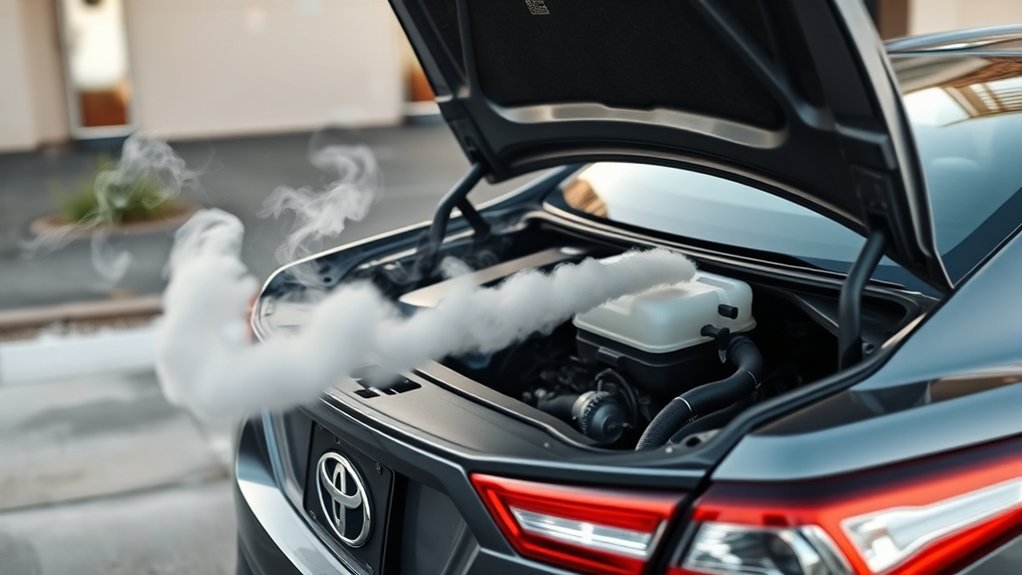 Checking Toyota Camry coolant and oil levels to prevent overheating and exhaust smoke problems