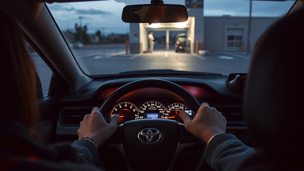 Professional inspection of a Toyota Camry with heavy or inconsistent steering