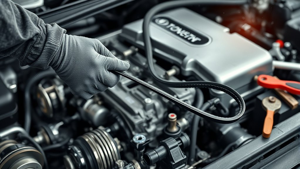 Routing a replacement Toyota Camry serpentine belt around grooved and smooth accessory pulleys