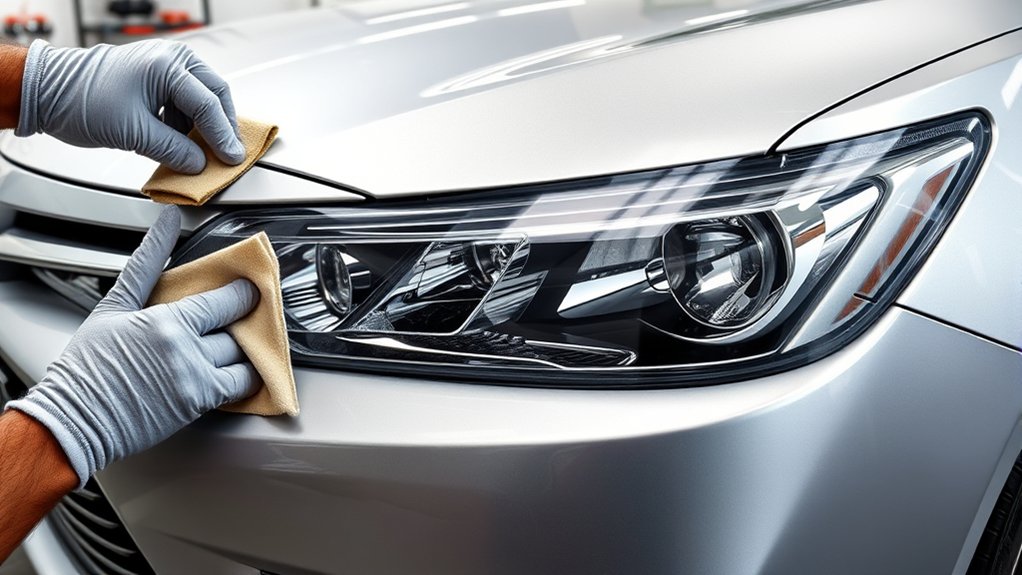 Applying clear paint protection film to a restored Toyota Camry headlight