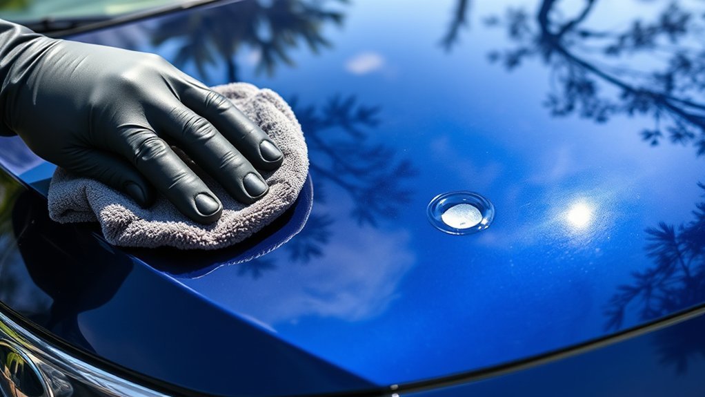 Applying automotive wax to protect Toyota Camry paint