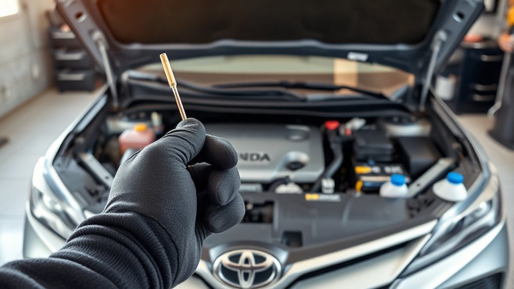 Toyota Camry owner checking fluid levels under the hood
