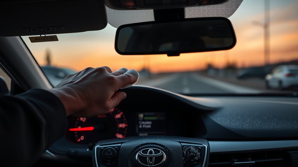 Cleaning Toyota Camry radar sensor cover and forward camera windshield area