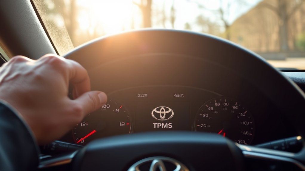 Driver checking Toyota Camry tire pressure with a handheld gauge