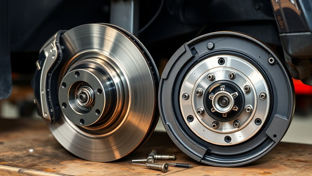 Rear disc brake components with an integrated parking mechanism
