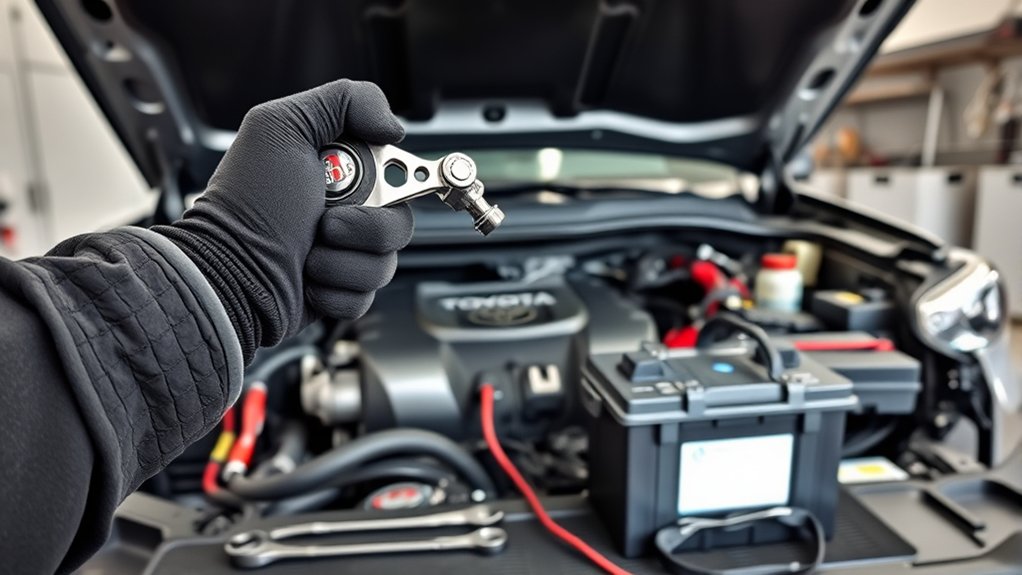 Replacing the battery safely in a 2018 Toyota Tacoma engine bay
