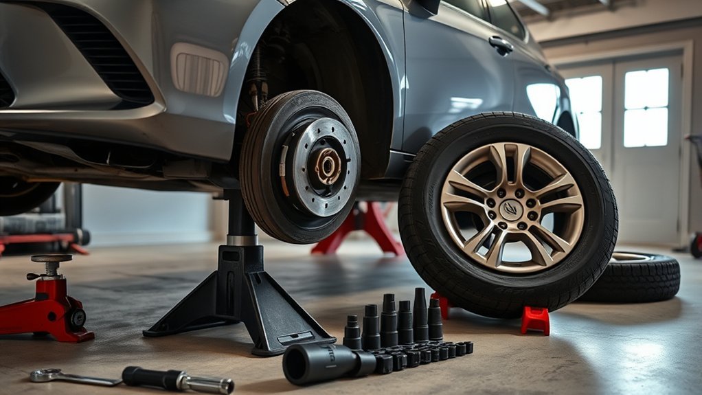 Rotating Toyota Camry tires safely at home with proper lifting equipment