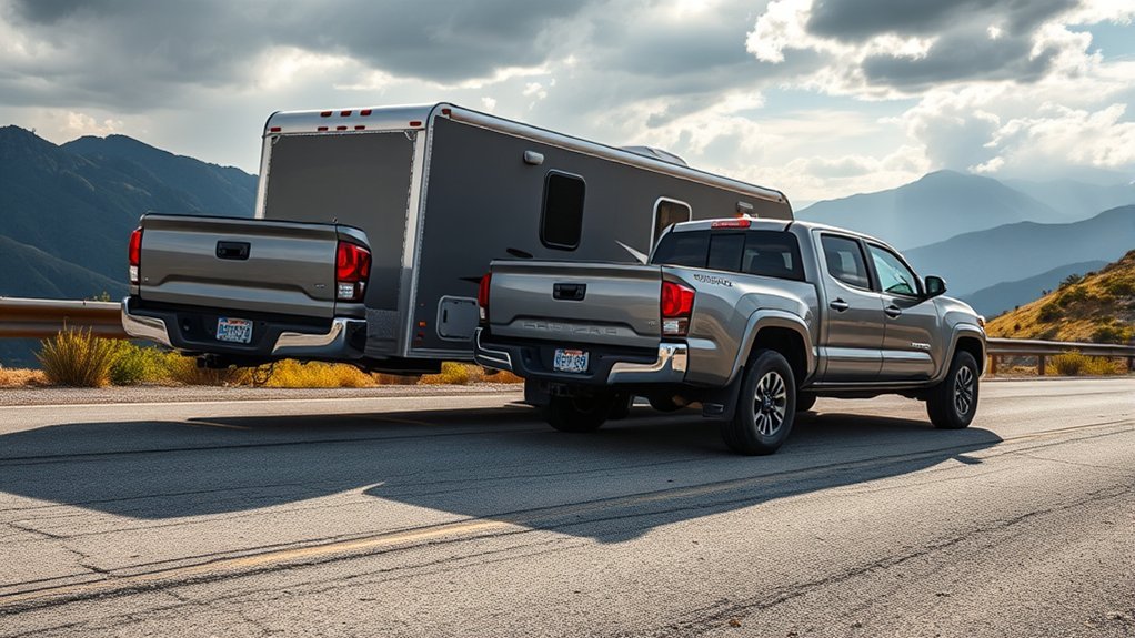 Toyota Tacoma using safe trailer towing practices in changing road conditions