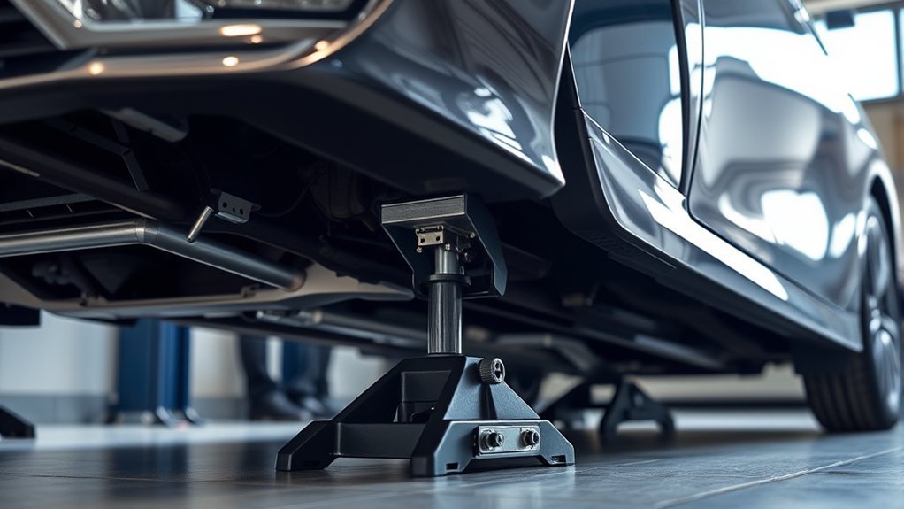 Hydraulic floor jack positioned at an approved Toyota Camry lift point