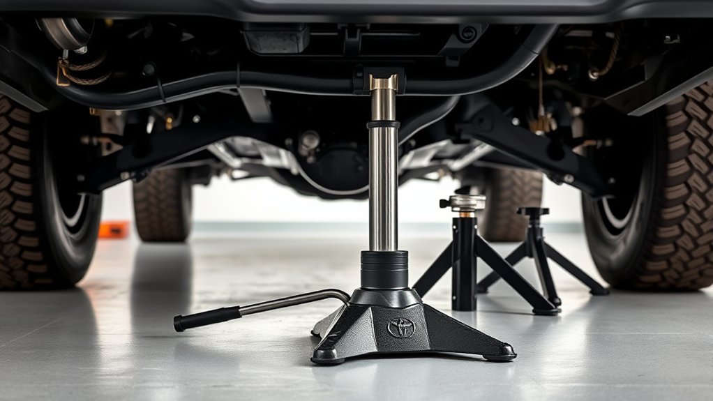Safe Toyota Tundra jacking technique with a jack positioned on a solid lifting point