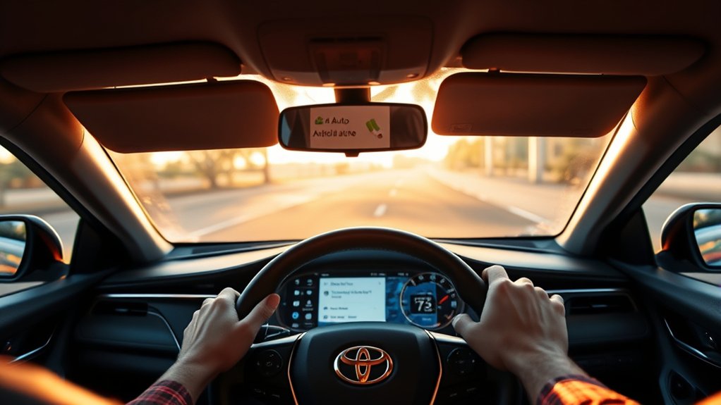Driver using Android Auto voice messaging in a Toyota Camry