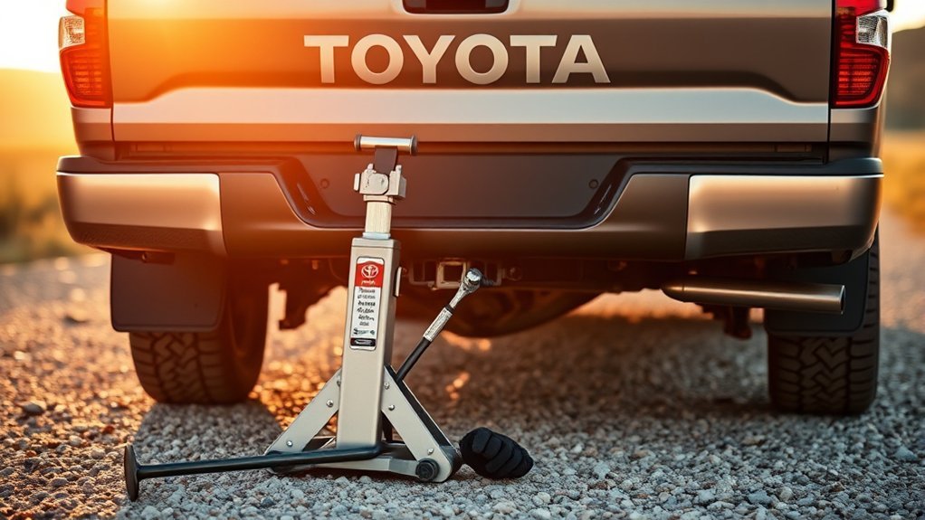 Toyota Tundra positioned safely on a jack during a tire change