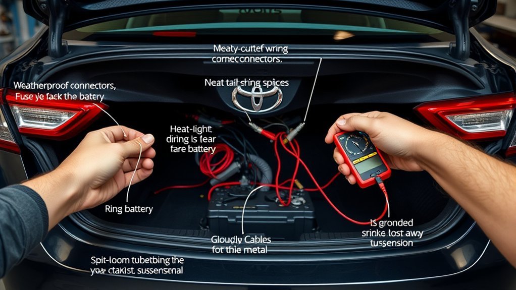 Secure trailer wiring connections near a Toyota Camry taillight